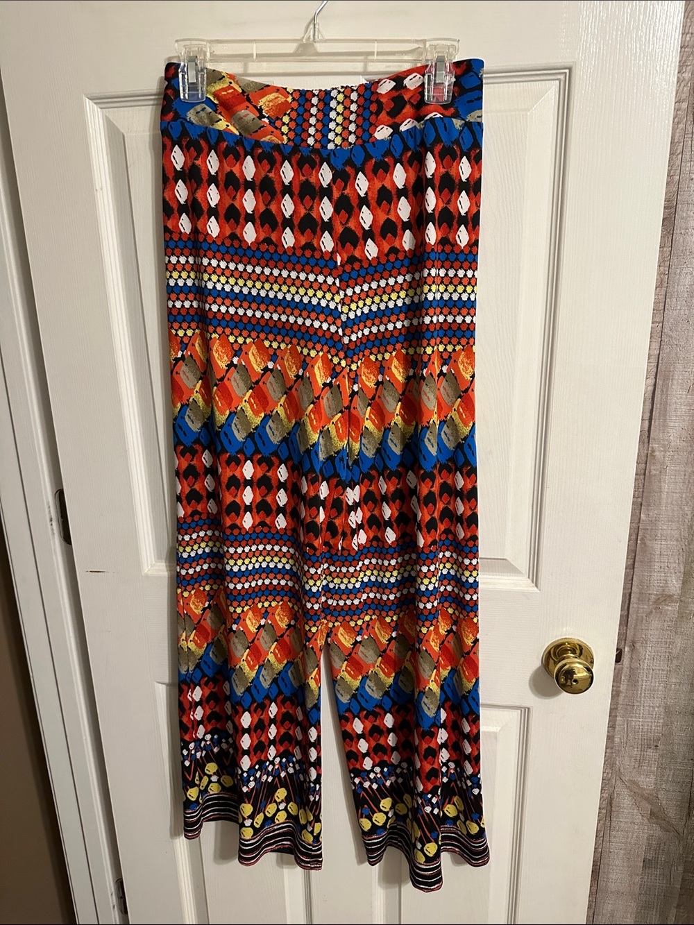 Vibrant Geometric Wide-Leg Pants - Red, Blue & Yellow